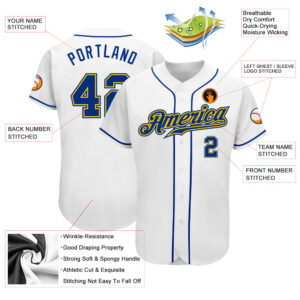 Custom White Royal-Gold Authentic Baseball Jersey